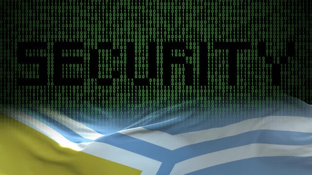 Tuva flag - Waving flag on matrix binary code background