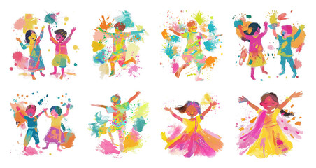 Fototapeta premium PNG Colorful joyful children dancing, element set on transparent background