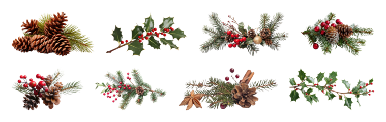 PNG Festive pine cone arrangements holiday, element set on transparent background
