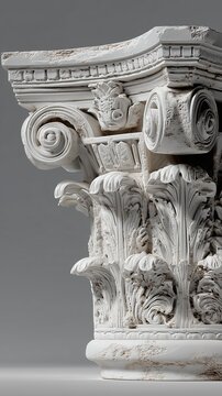 Chapiteau corinthien antique en marbre blanc avec feuilles d'acanthe