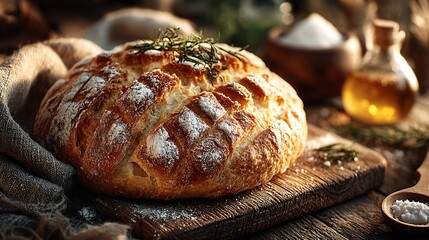 Australian damper bread loaf wooden board rustic outback theme soft shadows