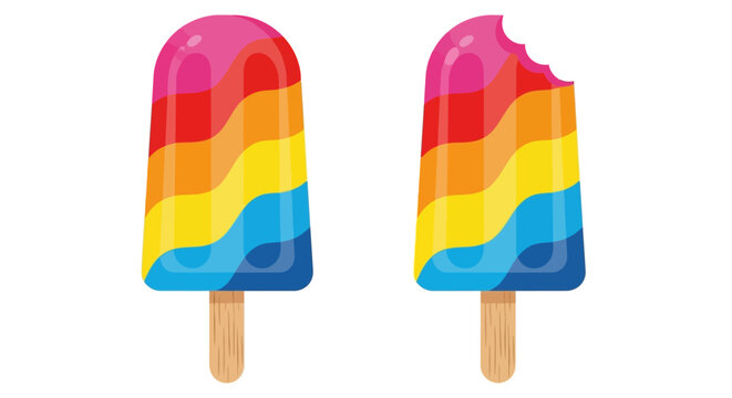 Colorful rainbow popsicles one whole and one with a bite taken out
