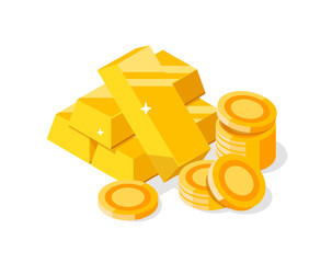 Gold coins and gold bars,flat design icon vector illustration