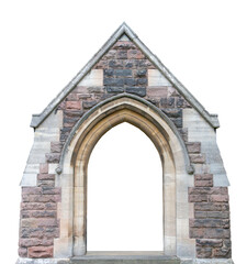 An old church stone arched doorway, isolated from the church wall. Transparent background.