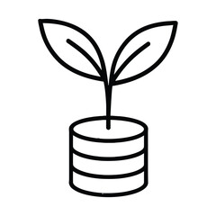 Line art drawing of a plant growing from stacked coins symbolizing financial growth