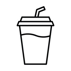 Simple line art icon of a to go coffee cup with straw