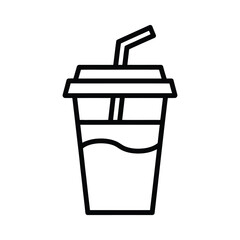 Simple outline icon of a disposable cup with straw and drink