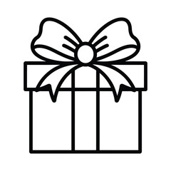 Simple line art icon of a gift box with a bow