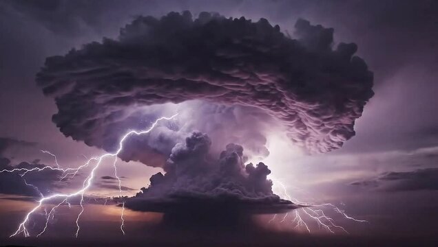 Dynamic Storm: An awe-inspiring display of nature's raw power as a colossal thundercloud unleashes bolts of lightning, a spectacle of energy and atmospheric drama.