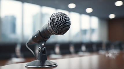 Microphone on meeting table for business conference or public speaking event