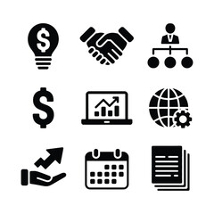 Collection of business and finance icons representing success and growth