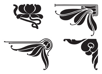 Vintage decorative corners silhouettes set, retro style,vector illustration, isolated on white background