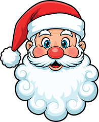 Classic Santa Claus Head Portrait Vector Illustration, Headshot on transparent background