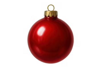Red christmas tree bauble ornament with golden cap creating festive holiday decoration on transparent backdrop