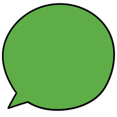 Hand-drawn cartoon empty green speech bubble on a white background.