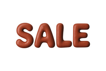 Reddish-brown clay-like 'SALE' text isolated on transparent background, 3D effect, ideal for e-commerce banners, discount announcements, branding, and promotional designs.