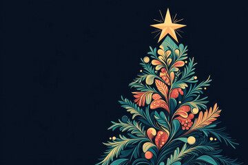 Christmas tree decorated with ornaments and star topper on