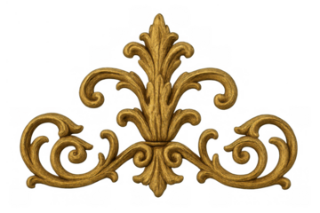 Ornate golden baroque ornament with detailed acanthus leaf scrolls, providing a classic luxury design element. Transparent background