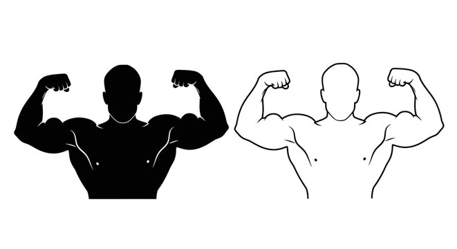 Silhouette of a muscular man flexing his biceps in two variations