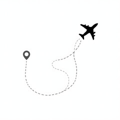 Flight Path Illustration: The silhouette of an airplane, charting a course toward a destination pin, encapsulates the essence of travel and exploration. The dotted line symbolizes the journey.