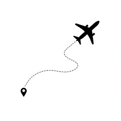 Flight Path: An airplane soaring against the sky, leaving a dotted path behind, marking its journey from origin to destination. The sleek silhouette suggests freedom and adventure.