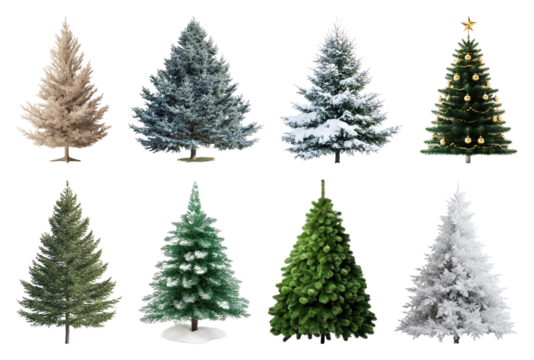 PNG Variety of festive Christmas trees, element set on transparent background - Powered by Adobe