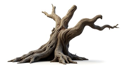 Fototapeta premium Old dead tree isolated on white background, nature and environment