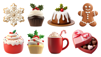 PNG Festive holiday treats and sweets, element set on transparent background