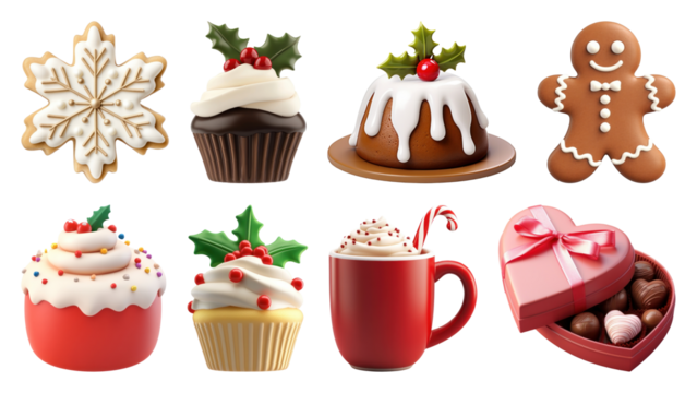 PNG Festive holiday treats and sweets, element set on transparent background