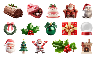 PNG Festive Christmas icons collection, element set on transparent background