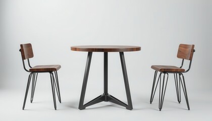 Modern Round Table and Two Stylish Chairs in Minimalist Interior Design Setting