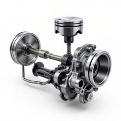 Obraz premium Detailed Close-Up of a Mechanical Engine Component with Metallic Finish and Precision Engineering Design