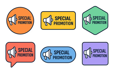Colorful special promotion labels with megaphone icons
