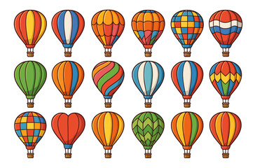 Obraz premium Colorful hot air balloons collection with various patterns on white background