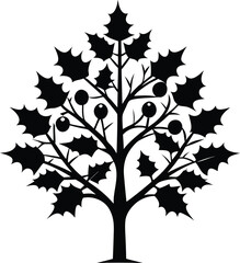 A silhouette of a tree, black vector  of a christmas tree adorned