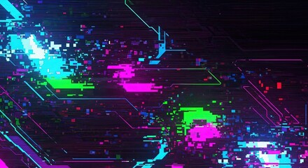 Abstract dark digital background glitch data error cyber security vibrant geometric shapes information technology network system futuristic concept