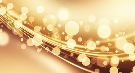 Warm golden abstract background with flowing light lines and shimmering bokeh circles creating luminous celebratory atmosphere