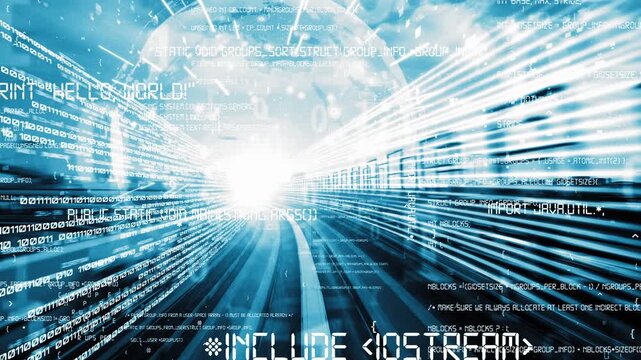 Software development, application programming code and tacit computer coding . Concept of smart digital transformation and technology disruption that changes global trends in new information era .