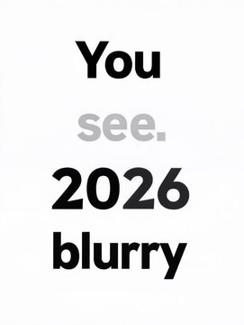Video agudeza visual, ojos, mensaje "you see 2026 blurry", el 2026 desenfocado, borroso, cartel &oacute;ptica evaluaci&oacute;n de la vista, sobre fondo blanco, efecto de enfocar