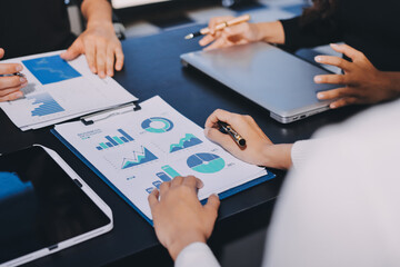 Accounting company provide finance and taxation planning for profitable cash flow, Auditor and accountant team working in office, analyze financial data and accounting record with calculator.Insight