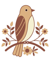 Stylized Bird on Branch Vector Illustration Decorative Nature Design