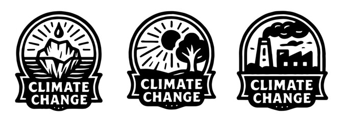 Naklejka premium 気候変動エンブレムセット、Climate Change Emblem Set 