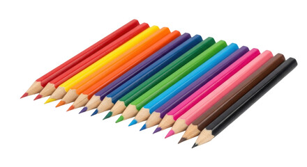 Fototapeta premium A diagonal arrangement of a collection of colorful pencils, ready for use.