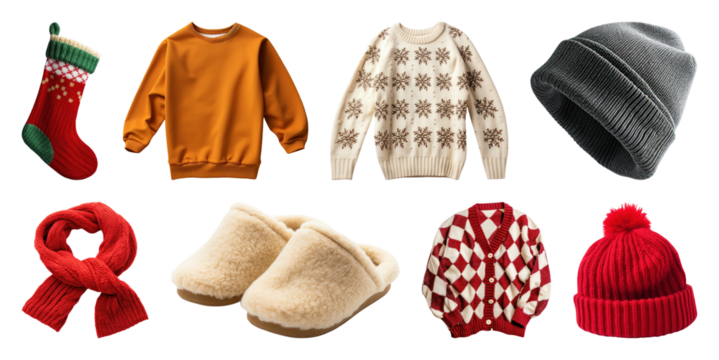 PNG Cozy winter clothing essentials, element set on transparent background