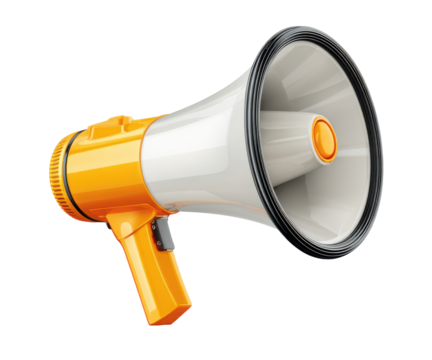 A detailed, vibrant, and realistic illustration of a yellow and white megaphone, isolated on a white background.