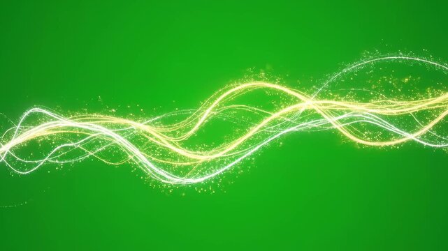 Wavy light trail particle glow against green screen for visual effect animation