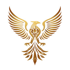 Obraz premium Golden phoenix illustration with outstretched wings, detailed design, elegant and symbolic representation.