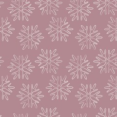 White snowflakes on the pink background seamless pattern 