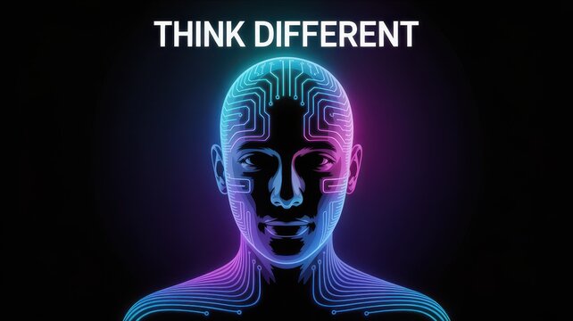 Artificial intelligence head with circuit board patterns and neon glow - Powered by Adobe