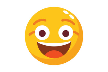 Joyful yellow emoticon bursts with a broad smile, featuring sparkling highlights and playful lines